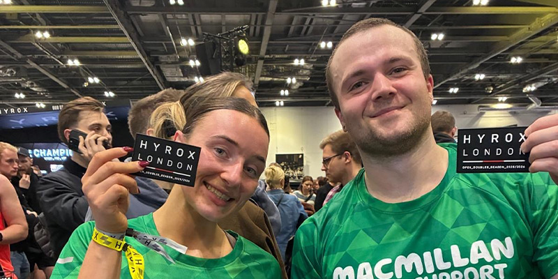 Fundraising through exercise. Two staff members, Joe from IT and Millie from Marketing